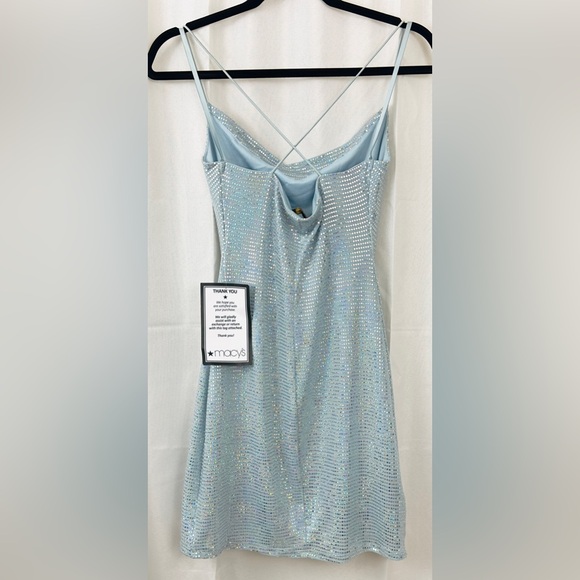 City Studios Juniors Womens Light Blue Metallic Mini Slip Dress Cowl Neck S NWT - Picture 8 of 11